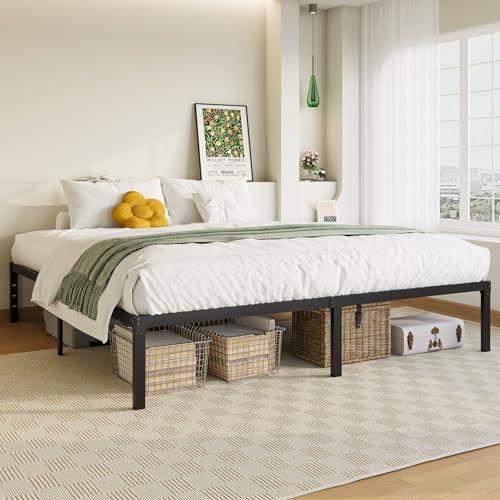Image of Allewie King Size Bed Frame, 14 inch Metal Platform Beds with Storage Space, No Box Spring Needed and Easy Assembly, Black