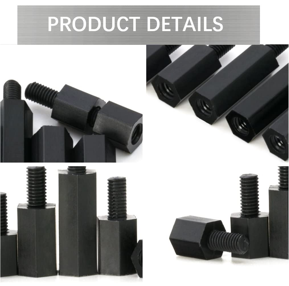 Maschio-femmina Distanziatori Distanziatore Esagonale in Nylon Nero M4*25+6mm,20 pcs
