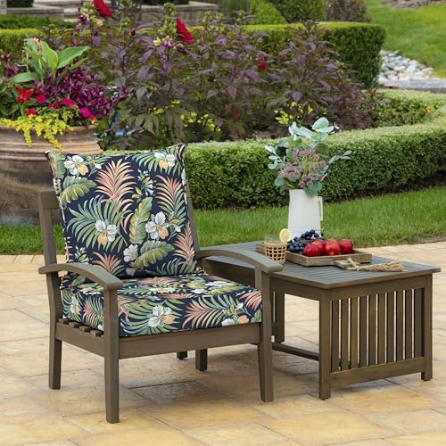 Image of Arden Outdoor Foam Deep Seat Cushion Set, 22x24, Premium High-Density Foam, Never Flattens, Weather-Proof for Patio Chair Sofa Couch, Simone Blue Tropical