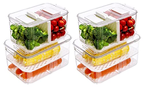 SANNO Fridge Produce Saver Storage Vegetable Fruit Containers Food Produce Saver Container Stackable Refrigerator Organizer Bins Fresh Keeper Drawers Organizer, Set of 4 - Image 4