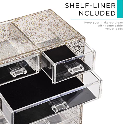 Image of Sorbus Acrylic Makeup Organizer Set, 6-Drawer Vanity & Countertop Cosmetic Storage with Small & Wide Compartments, Glitter Makeup Storage for Brushes, Jewelry - Holiday Gift for Women & Teens