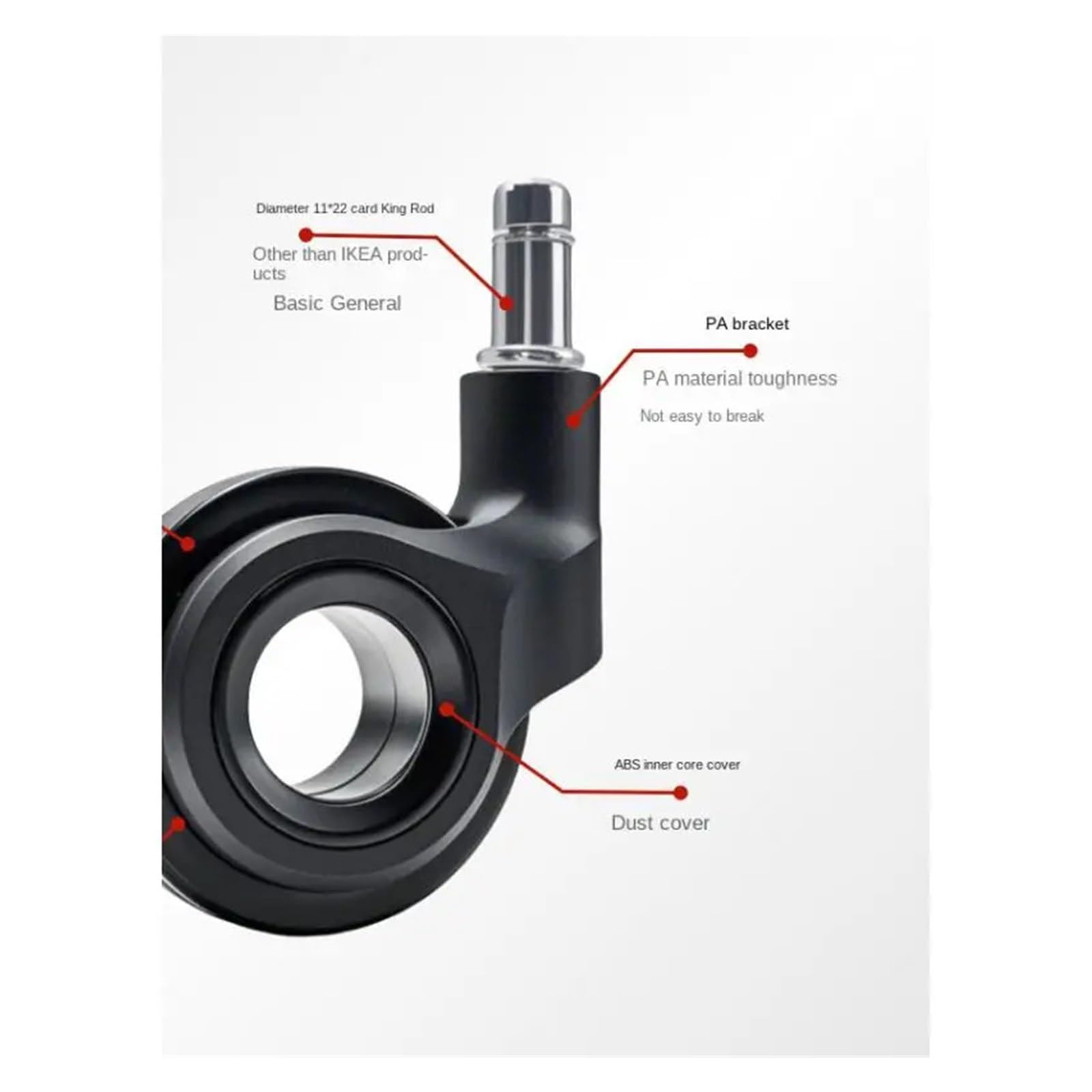 5 ruote cave anti-groviglio per sedia ufficio | Struttura anti-groviglio, ruota cava, stelo filettato inseribile, universali per sedie computer.