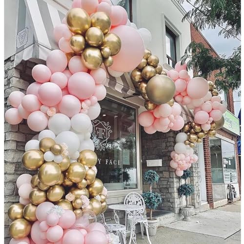 Image of 412Pcs Pink and White Balloons Arch Kit,18 12 10 5 Inch Pink and Gold Balloon Garland Pastal Pink White for Women Girls Birthday Bridal Baby Shower Decorations