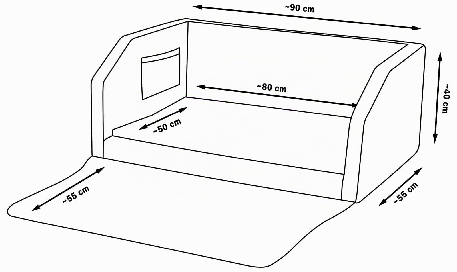 Velinda Transportín Cama de Coche para Perros Maletero colchón 90x55 cm (Color: Negro)