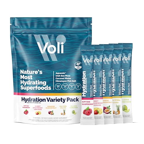Voli Electrolytes Powder Packets | No Added Sugar Electrolyte Drink Mix for Hydration | Keto & Fasting Friendly, Natural Superfoods & Minerals | Variety Pack, 15-Count