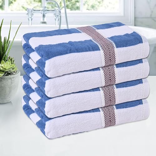 Image of Kuber Industries Pack of 4 Bath Towels - Highly Absorbent 144 GSM Cotton for Bathroom, Men, Gym, Travel - Blue Patti, White, 30x60 Inch