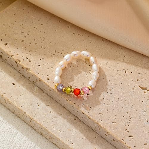 SIXFOX Stretch Natural Freshwater Pearl Elastic Beaded Wrap Stackable Ring Gift3