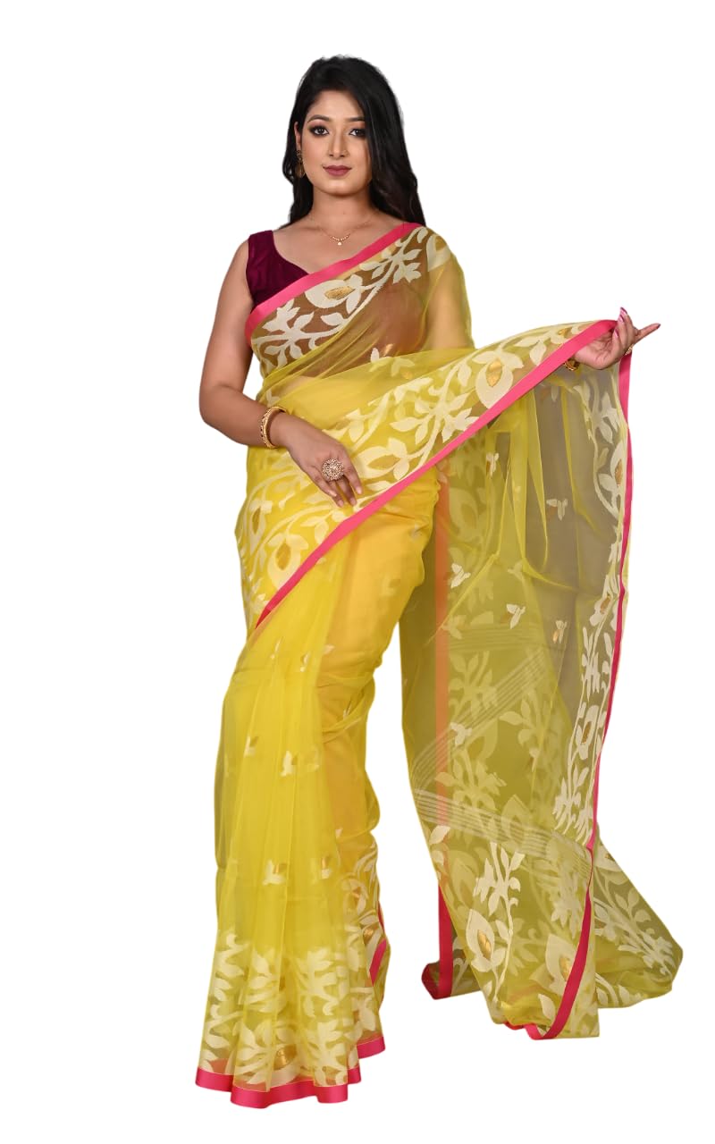 pravati fashion Women`s Muslin Resham Dhakai jamdani Bengal Pure Cotton Handloom Saree without Blouse Piece-picture-33