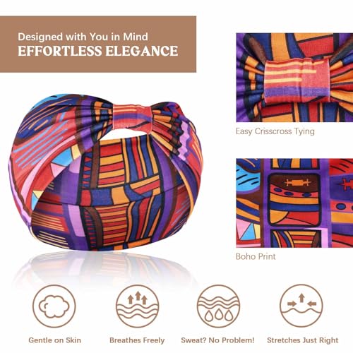 Image of Awumbuk Wide Headbands for Women Knotted No Slip Head Bands Soft Turban Headband Hair Accessories Boho African Solid Color Head Wraps for Women Yoga Workout (Orange)