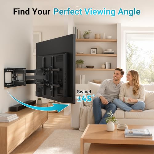 Image of BONTEC Full Motion TV Wall Mount for 37-90 Inch TVs, Heavy Duty Swivel Tilt | Hold up to 132lbs, Articulating Dual Arm Wall Mount TV Bracket, Max VESA 600x400mm, Fits 24 inch Wood Studs