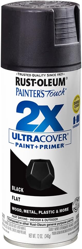 Rust-Oleum 334020 Painter’s Touch 2X Ultra Cover Spray Paint, 12 oz, Flat Black Rust-Oleum 334020 Painter’s Touch 2X Ultra Cover Spray Paint, 12 oz, Flat Black