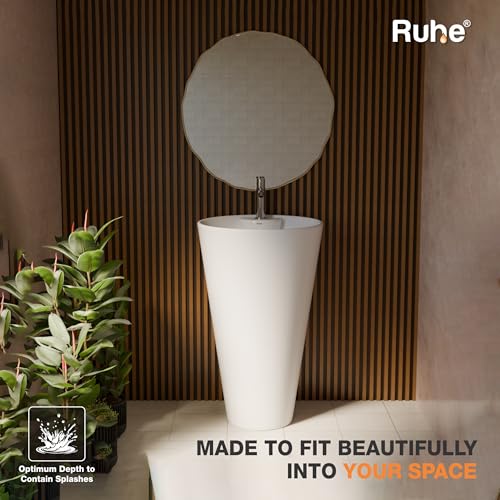 Image of Ruhe Verona Pedestal Wash Basin - White | 16 x 16 x 33.3 inches | Ceramic, Glossy Sink | Floor-Mount | Modern Bathroom Look & Durable Quality