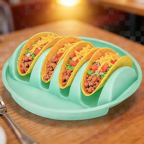 WEZCHUGHAOL 1Pack Silicone Taco Holders & Stands with Divided Non-Slip Base for Hard and Soft Shell Tacos, Dishwasher & Microwave Safe for Easy Cleaning, Taco Night Essentials (Green)
