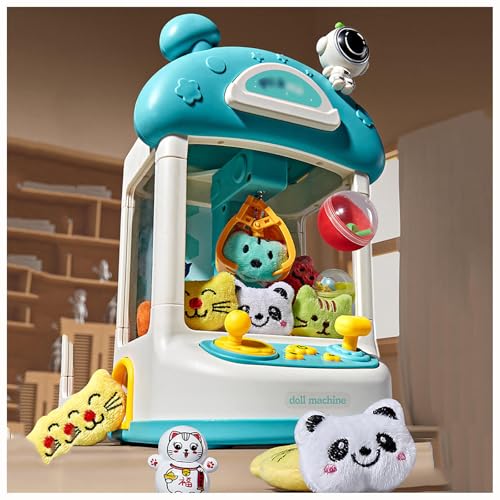 CUCUKAKA Machine à Pince Fête Foraine ， Machine Fete Foraine avec Lumière et Musique,3 Jouet Gobelet,20 Poupées,10 Gashapons ， Machine à Pince Fête Foraine Jeu Amusant,Cadeau pour La Fête,Green
