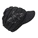 Caviotess C-US Women Winter Warm Knit Hat Crochet Visor Brim Cap with Flower Accent Black