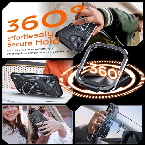 Image of Anqrp Heavy Duty Case for iPhone 16 Case with Enhanced Ring Holder Grip Stand, Military Grade Shockproof Rugged Drop Protective Silicone Hard Slim iPhone 16 Phone Case Cover, Matte Black