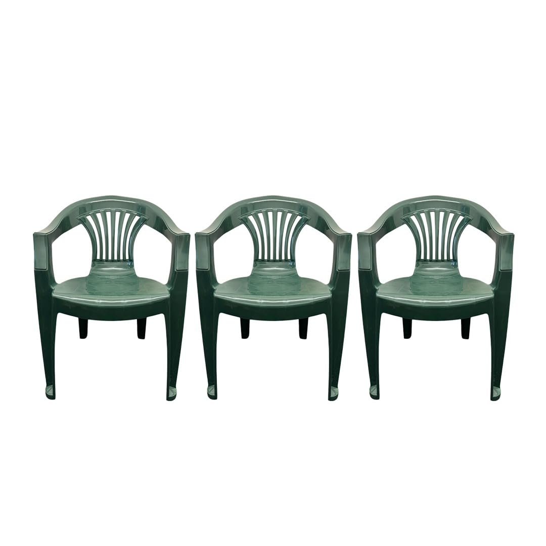 ORGANIZED Low Back Plastic Garden Chair, Lightweight, Weather Resistant, for Indoor and Outdoor Patio, Balcony, Lawn, Terrace, Kitchen and Dining Room (3, Green) — image 1