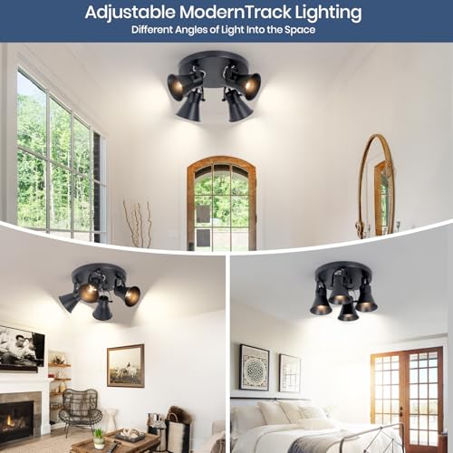 Image of 4-Light Kitchen Lighting Fixtures Ceiling, Adjustable Track Lighting Fixtures, Morden Black Directional Ceiling Light for Kitchen, Bathroom, Hallway, Dining Room, Coffee Bar.