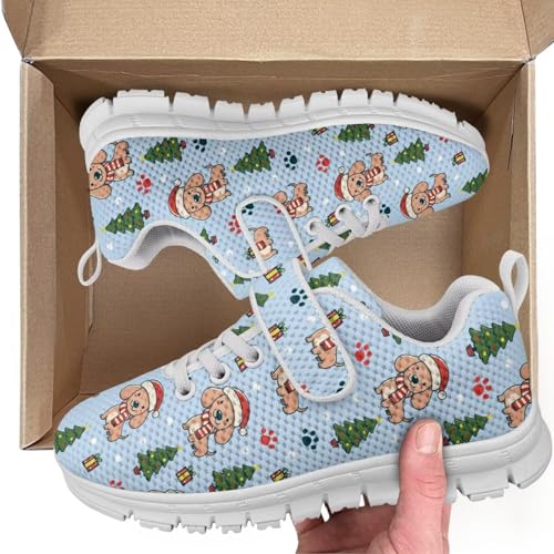 Christmas Cute Dog Pattern Kids Shoes Running Shoes Girls Boys Primary School Students Sports Shoes Spring and Autumn Casual Shoes（White Sole）2