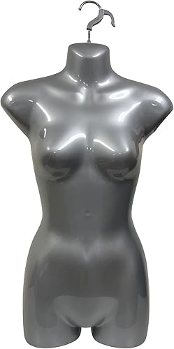 Miniatura 51 de DisplayTown Maniquí femenino a la cadera, torso largo, espalda hueca, cuerpo apilable, con gancho para colgar, para exhibición de camisetas, Blanco
