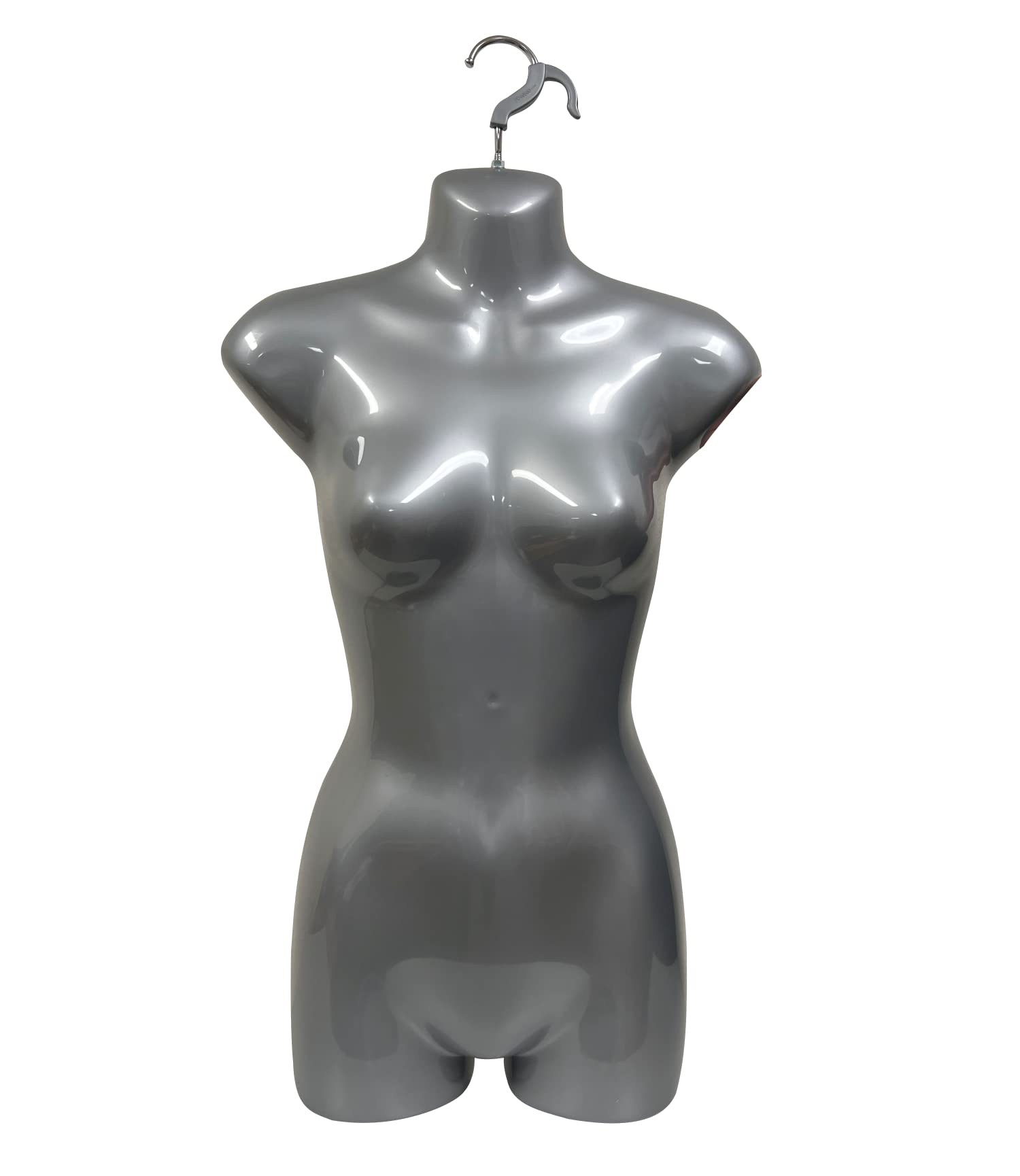 DisplayTown Silver Female Mannequin Hip Long Body Torso Dress Form & Hanging Hook, S-M Sizes (2)