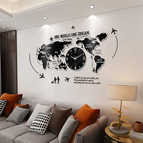 FLBT Creative Bricolage décoration de la Maison Carte du Monde Maison Horloge Murale Tique Tique décoration Murale horloges murales Heure du Monde horloges suspendues, Grande Taille décorative ma Cover