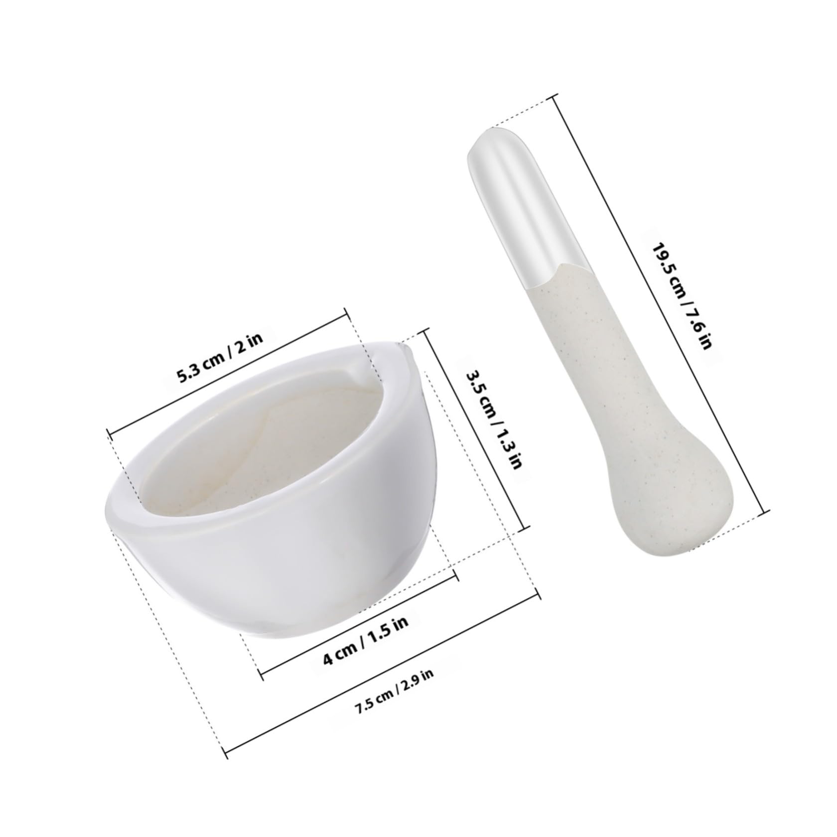 Kit 2 Pezzi Mortaio e Pestello in Ceramica Bianco Rotondo per Macinare Pillole e Integratori Uso Laboratorio Design Elegante