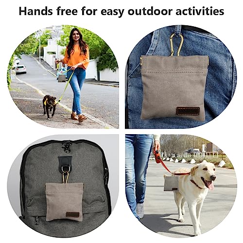 vsshe Leckerlitasche für Hunde, Freihändige Hundeleckerlitasche mit Automatischem Verschluss Futterbeutel Hundetraining Leckerlibeutel Klein Magnet Gassitasche für Katzenfutter Hundefutter Grau