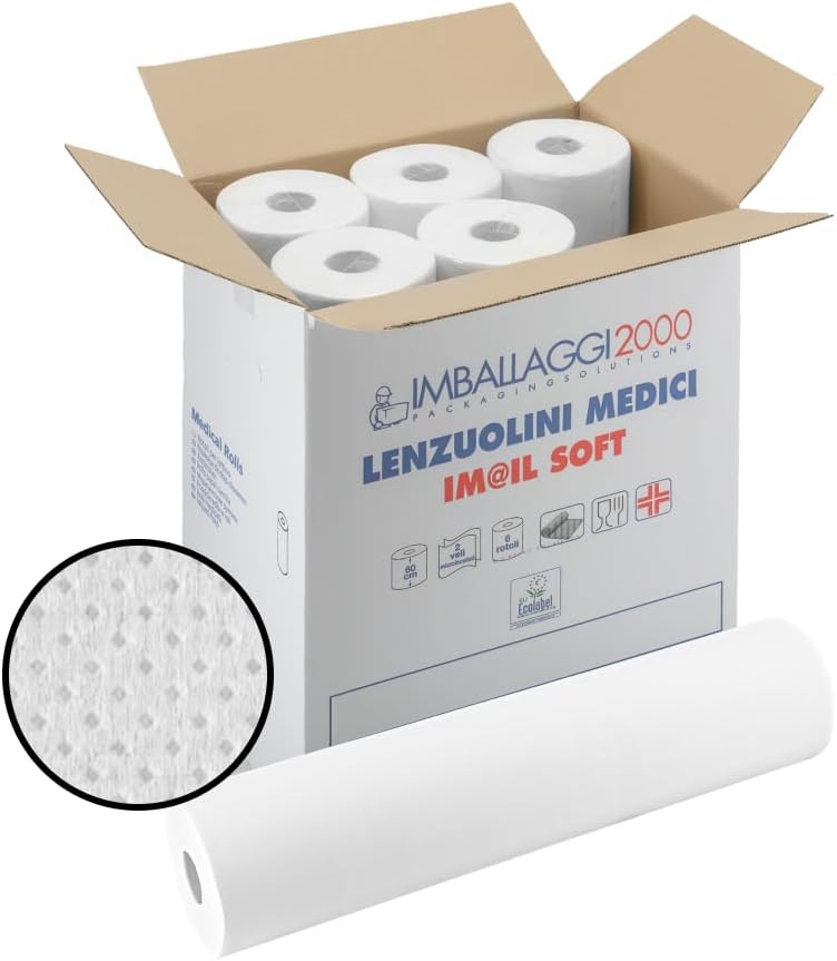 imballaggi 2000 18 2 Ply Massage Fitted Sheet Medical Doctor Paper Roll, 75 m Length, 60 cm Height, Pack of 6