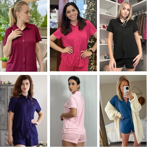 Ekouaer Pajama for Women Set Short Sleeve Button Down Pajamas Sets Soft Lounge Sets for Women Sleepwear PJS3
