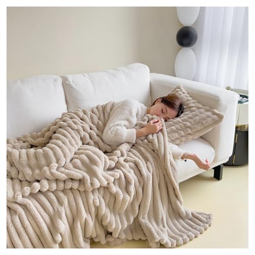 Consejos para Comprar Cobijas Calientitas los 5 mejores. 43 ITAWINA Cobija para Cama o Sofá, Manta Ultrasuave y Transpirable, Manta de Felpa imitación Piel de Conejo, Afelpado Tipo Borrego Térmico para Climas Fríos, Ligera (Caqui,...