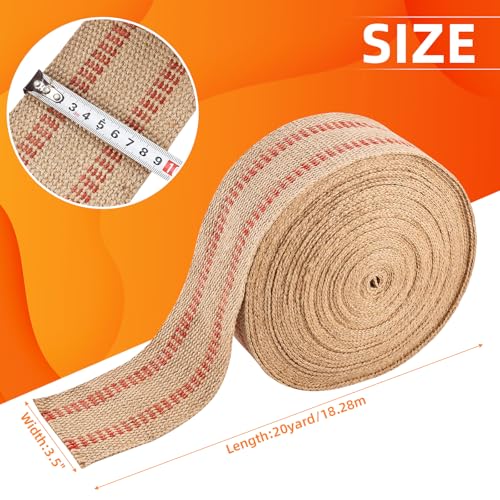 Image of YaeCCC Craft Jute Webbing Tape, 20 Yards Width 3.5 inch Roll Natural Burlap Red Line Jute Webbing Ribbon for Chair Repair, Crafting, Burlap Ribbon, Upholstery