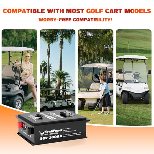 Image of 36V 100Ah Golf Cart Lithium LiFePO4 Battery with Charger and 200A BMS Grade A Cells Deep Cycle Rechargeable Battery,10000+ Cycles,Perfect for Golf Cart,Off Grid Applications