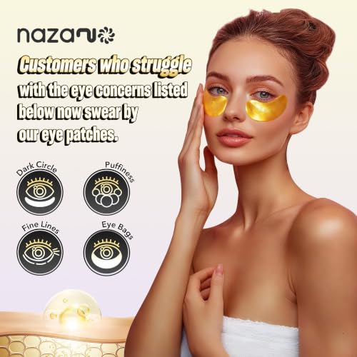 Image of NAZANO 12 Pcs 24K Gold Under Eye Patches - Eye Masks | for Puffy Eyes, Dark Circles, Bags & Wrinkles with Sodium Hyaluronate - Eye Care Pads for Daily Skincare