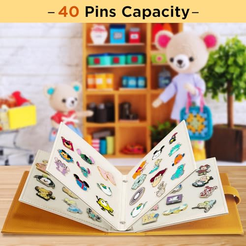 Enamel Pin Album, Pin Trading Book, PU Leather Brooch Holder, Fit Rubber Back, Yellow4