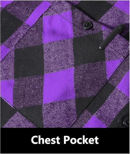 JACKETOWN Men's Flannel Long Sleeve Hoodie Shirts Casual Button Down Plaid Shirt Jackets Stylish with Pocket Light Purple - image 4