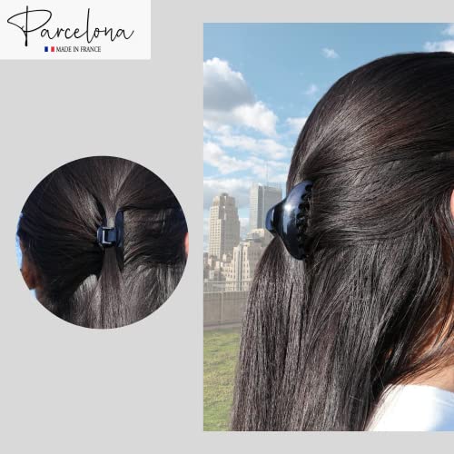 Parcelona French Skinny Boss Small 2 1/4" Black N Shell Celluloid Acetate Set Of 2 Jaw Hair Claw Clips For Fine Hair, Made In France #TOP5