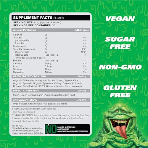 EHP Labs x Ghostbusters OxyGreens Super Greens Powder - Spirulina & Chlorella Superfood, Green Juice Powder with Prebiotic Fibre, Antioxidants & Immunity Support, 30 Serves (Slimer Lime) - Image 6