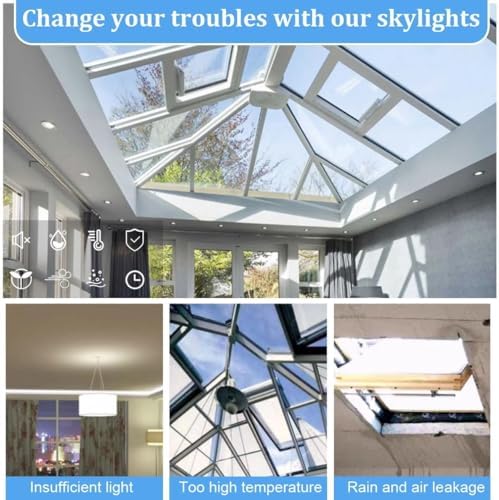 Tempered Glass Skylight for Sunroom & Attic, Manual Venting Roof Hatch, Excellent Ventilation, 44x32in Gray - Ideal for Lofts & Enhancing Natural Light