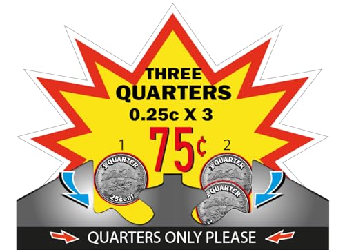 75 Cent Price Decal for Big Capsule Vending Machine & Northwestern 3 Quarters Coin Mechanism - Original Gumball Machine Display Labels. Inside Sticker. Eye-catching Reverse Vinyl Decal - (25 pc)