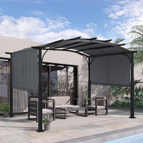 Image of MASTERCANOPY 10x10 ft Retractable Pergola with Sun Shade Canopy, Heavy Duty Metal Garden Pergola with Rustproof Steel Frame, Dark Grey