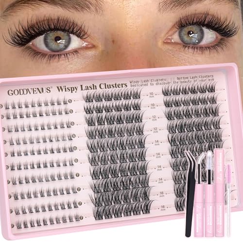 Image of 220Pcs Wispy Lash Clusters Kit Cluster Eyelash Extensions Kit Natural DIY C Curl Individual Lashes Clusters With Bottom Eyelashes
