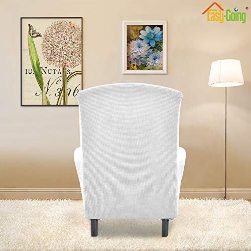 Image of Easy-Going Stretch Wingback Chair Sofa Slipcover Snow White | 1-Piece Sofa Cover Furniture Protector Couch Soft with Bottom, Spandex Jacquard