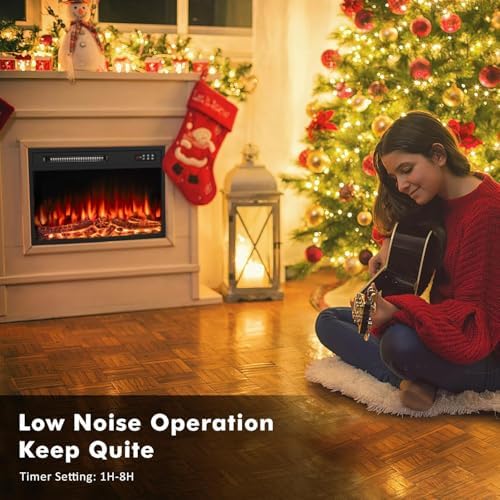 BOSSIN 23 inch Electric Fireplace Insert with Stove Heater for TV Stand,LED Realistic Flame,Recessed Mounted Fireplace Heater with Remote Control,Fireplace with Adjustable Flame, Timer 750/1500W - Thumbnail 3