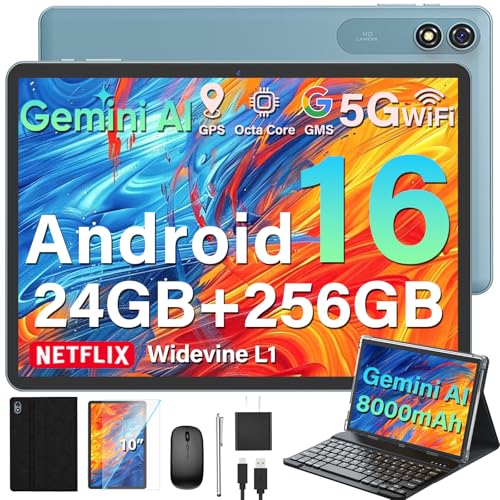 2026 Upgraded Android 16 Tablet, 10 inch Tablet with Keyboard, 24GB+256GB+2TB Expand, Gemini AI...