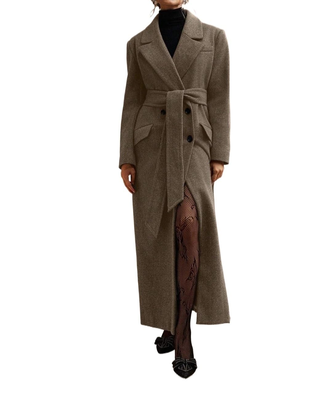 Womens Fashion Trench Outwear Wool Long Tie Waist Blazer Coat Jacket Coat