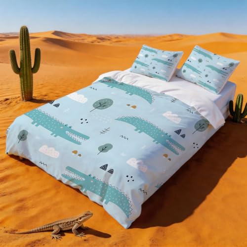 Housse de couette 140x200 crocodile et animaux de dessin animé | Parure de lit microfibre douce 1p