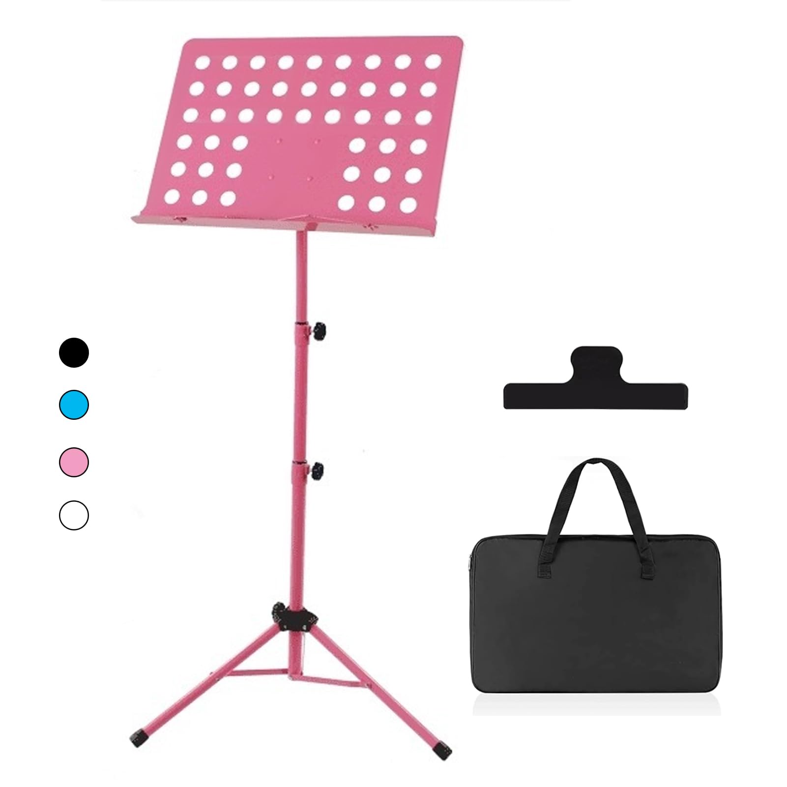 BeauentyMusic Stand, Portable Foldable Music Stand, Height Adjustable for Music Conductor Stand, Extra Stable Reinforced, With Music Sheet Clip Holder & Carrying Bag (PINK)