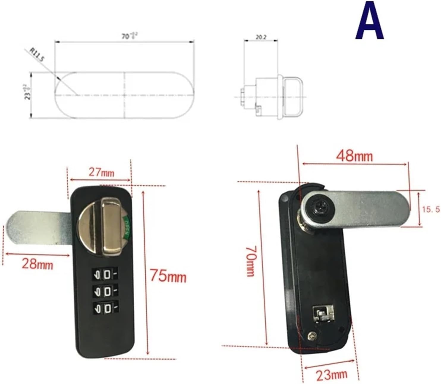 Three Position Code Lock Keyless File Cinet Drawer Safe Deposit Box Cashbox Hardware MA035 1Pcs