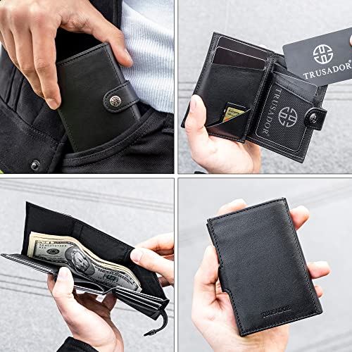 TRUSADOR Venice Men & Women Leather Trifold Wallets RFID Blocking Front Pocket Wallet (Black, Card Holder)2
